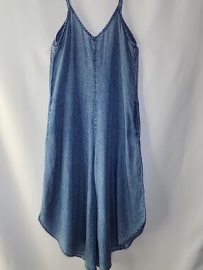 ZENANA  Acid Wash V-Neck Spaghetti Strap Wide Leg Jumpsuit Indigo